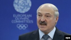 Alyaksandr Lukashenka Avropa Olimpiya Oyunları Baş Assambleyasında çıxış edir.